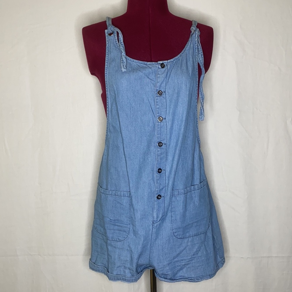 Noble U Overall Denim Romper with Adjustable Tie Straps Size Small